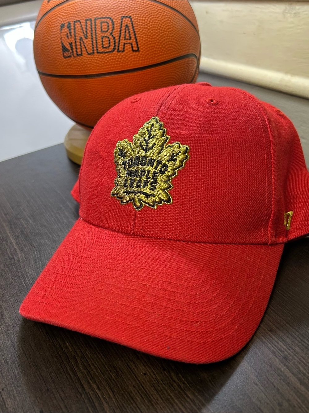 Red Toronto Maple Leafs Cap with Gold Leaf Patch Lunar New Year NHL 47’ Hat